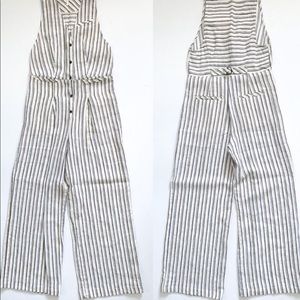 Free People Striped Jumpsuit 2 Linen Vest Sleeveless